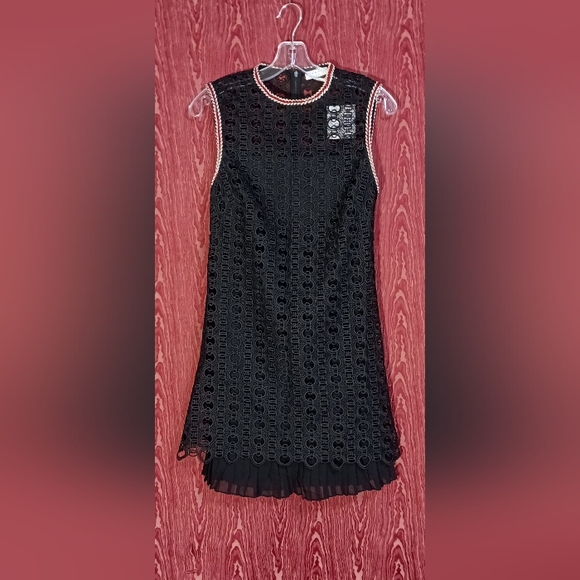 SANDRO PARIS JINALE GRIS Elegant Black Lace Back Zip Dress - Picture 1 of 16